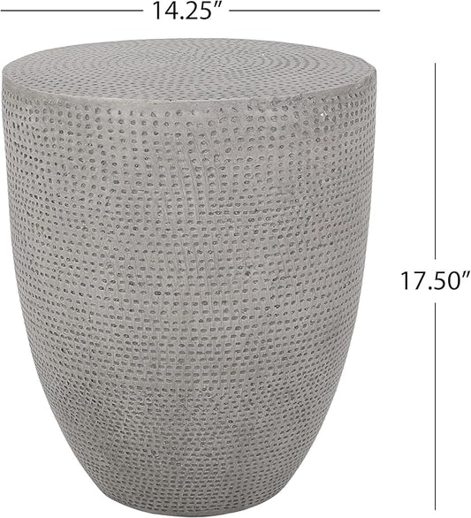Outdoor Side Table Concrete End Table Faux Stone Small Coffee Tables Patio Garden Stool Plant Stand for Porch, Backyard Silver-Barrel