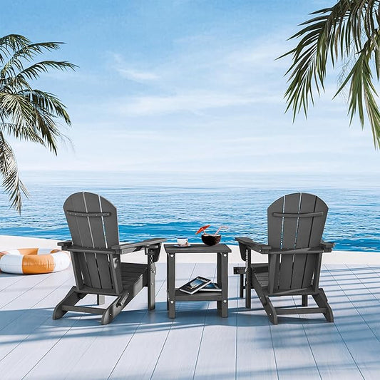 Outdoor Side Table,Double Layer Small Side Tables,All Weather Adirondack Side Table, Waterproof Outdoor End Tables for Patio,Pool,Porch (Gray)