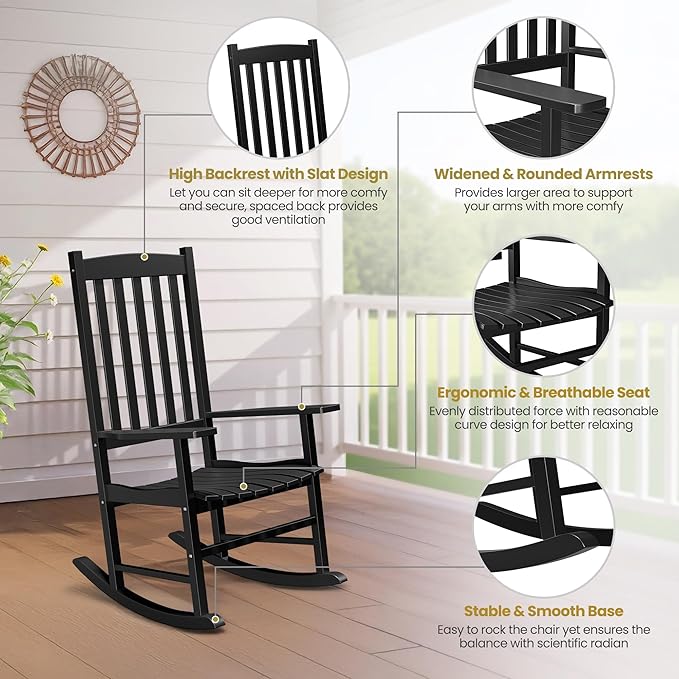 SUPER DEAL Outdoor Wood Rocking Chair for Porch, All Weather Resistant Outdoor Indoor Patio Rocker Chair (2)