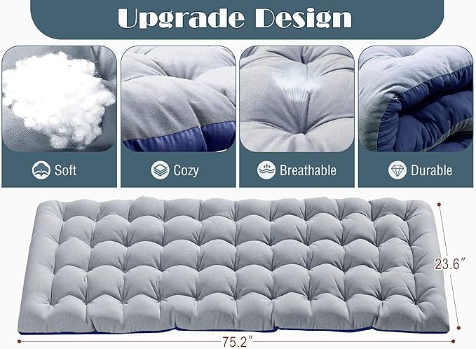 ABORON 3-in-1 Folding Patio Lounge Chair, 440LB Heavy-Duty Tri-Fold Guest Bed with Plush Cotton Cushion, No Assembly Adjustable Recliner for Office Nap, Patio Sunbathing, Poolside & Camping