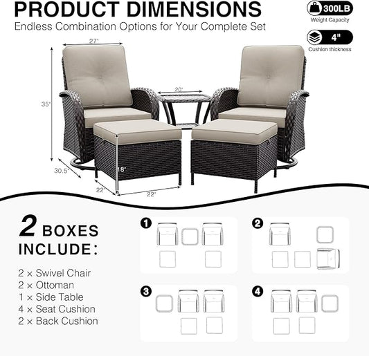 Joyside Wicker Patio Furniture Set, 5 Piece Outdoor Furniture Set with Thickened Cushions, High Back, Deep Seating, Wide Armrest, Outdoor Swivel Rocker Chairs for Porch, Deck