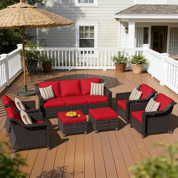 7 Pieces Patio Conversation Furniture Set - 1 Sofa, 2 Ottomans, 4 Armchairs - Photo 1