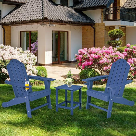 Giantex Adirondack Chair, HDPE All-Weather Patio Chair with Built-in Cup Holder, Outside Composite Chairs, Lawn Chair for Campfire, Deck, Garden, Yard, Balcony, Outdoor Fire Pit Chairs (1, Navy)