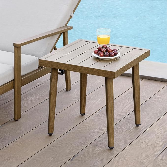 Outdoor Chaise Lounge Set of 2, Aluminum Chaise Lounge with Side Table, 6-Position Adjustable Pool Chaise Lounge Chair with Cushion, Outdoor Pool Recliners Set for Beach, Yard, or Poolside