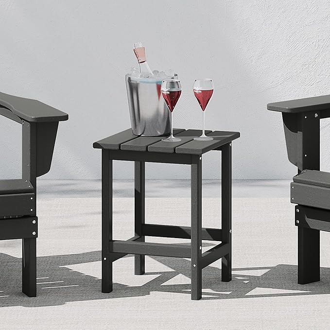 Costaelm 4-Piece Set Outdoor/Patio Poly Adirondack Chairs with a Coffee and a Side Table (2 Seater), Gray