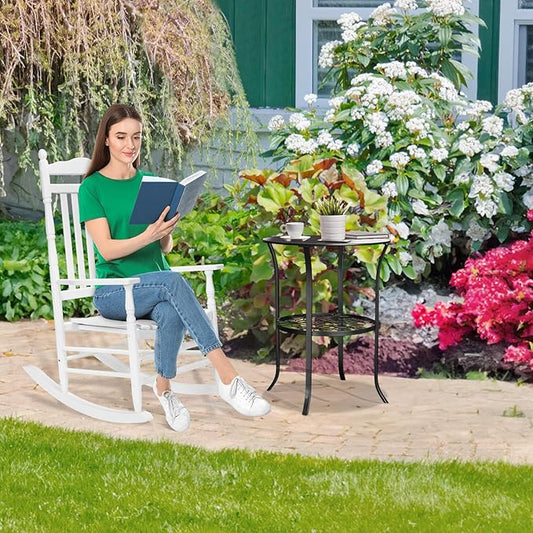VINGLI Wooden Rocking Chair, Outdoor Chair with 450 lbs Support, Relaxing Rocker with Solid Wood High Back Seat Reclining Seat for Deck, Garden, Backyard, Porch, Indoor or Outdoor Use, White