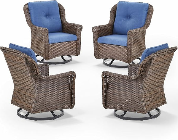Patio Chairs Outdoor Swivel Glider - Set of 4 High Back Outside Brown Wicker Rattan Rocking Chair with Thick Cushion - Photo 1