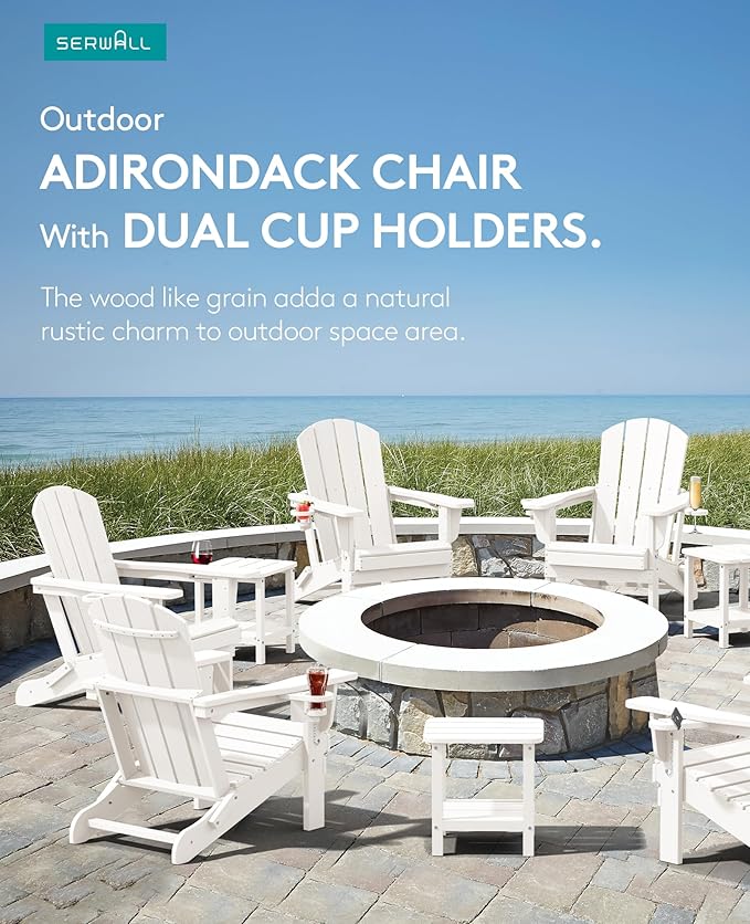SERWALL Folding Adirondack Chair Set of 4 with Memory Foam Cushions - White/Sp Gray