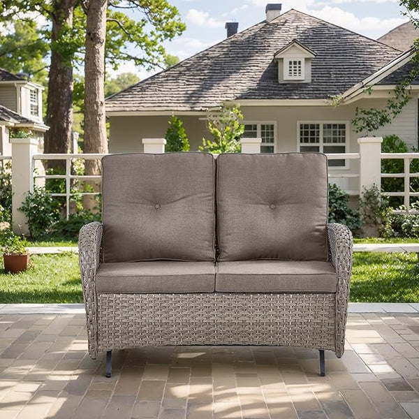 Outdoor Glider Bench-2 Seater Patio Glider Loveseat with High Back and Deep Seating Outdoor Couch for Deck Porch Garden - Photo 1