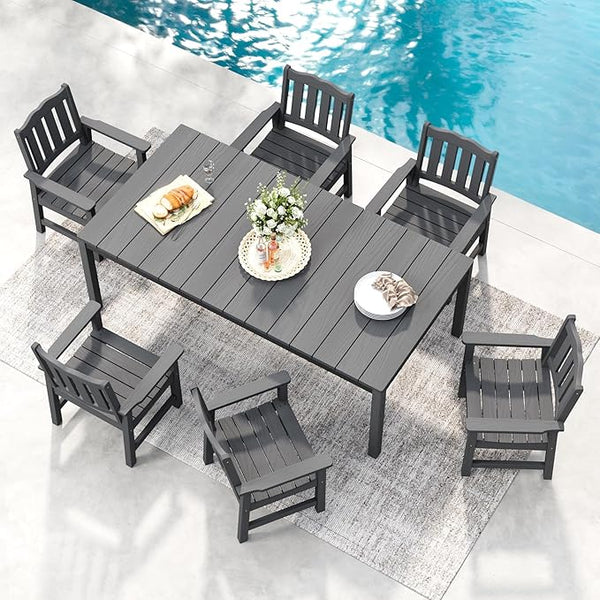 Stoog All-Weather Patio Dining Sets, 7 Pieces Patio Dining Table with Umbrella Hole - Photo 1