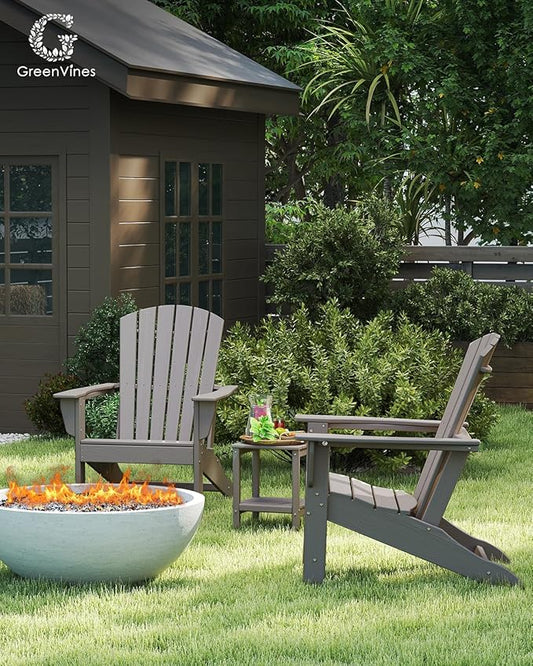 GREENVINES Adirondack Chairs Set of 2 | Wood Grain HDPE Plastic | Oversized Fire Pit Chair | All Weather | Desert Brown | Poly Lumber | for Outdoor Deck Backyard Patio Garden