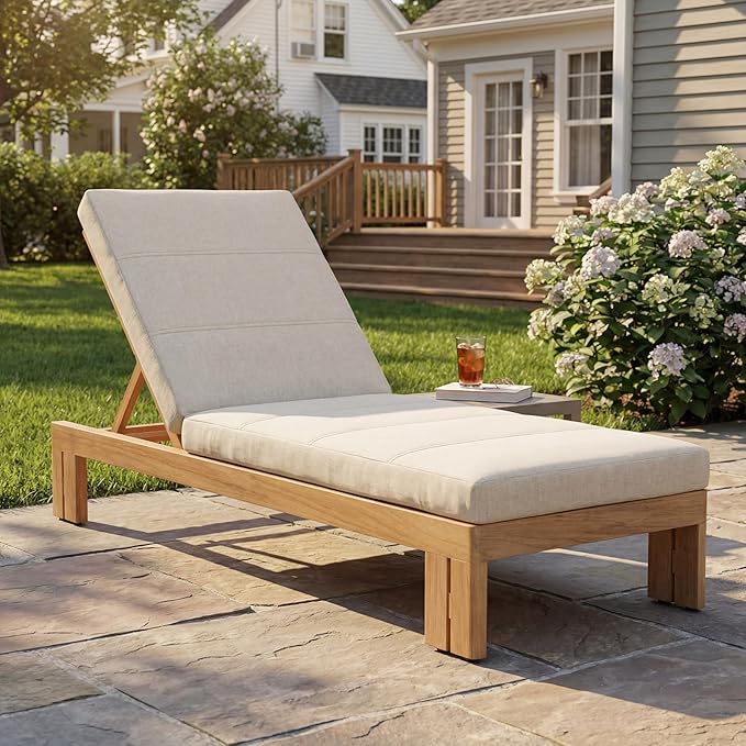 Merax Outdoor Chaise Lounge Cushion Only - Water-Resistant Patio Lounge Chair Cushion with Removable Cover, Beige
