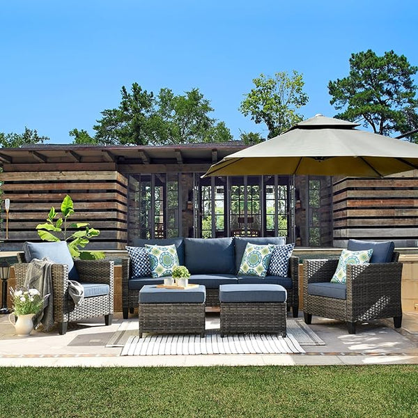 ovios Patio Furniture Set, 5 Pieces Outdoor Wicker Sofa Couch with Ottomans Comfy Cushions - Photo 1