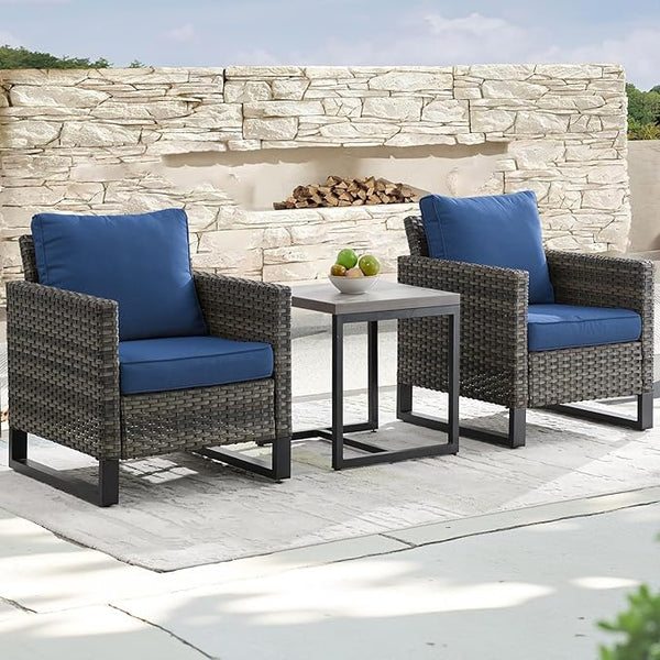 Rilyson Wicker Outdoor Patio Chairs Set - 3 Piece Rattan Patio Furniture Bistro Chairs Set with Waterproof Wicker - Photo 1