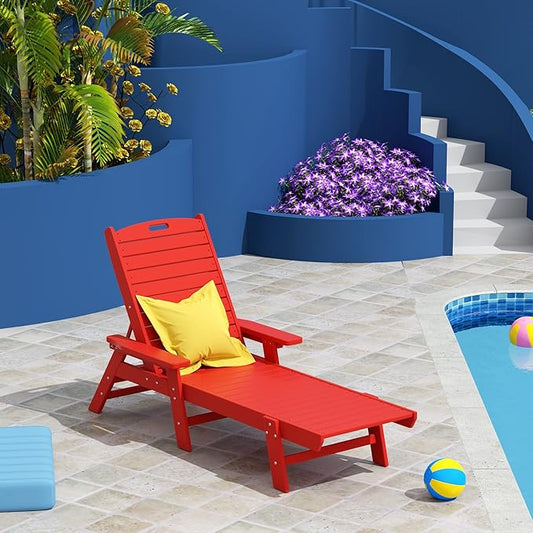 WO WESTIN OUTDOOR HDPE Laguna Poly Reclining Chaise Lounge, Red