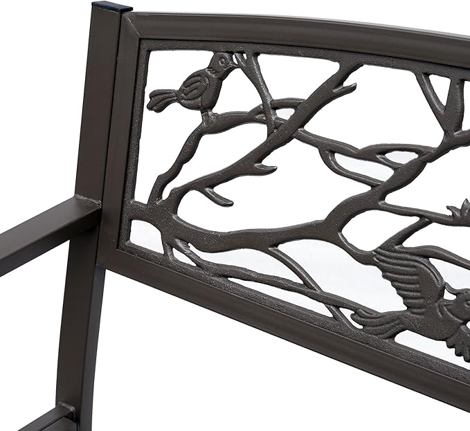 Outsunny 50" Garden Bench, Outdoor Patio Bench with Animal Pattern, Cast Steel Metal Bench for Yard, Lawn, Porch, Brown