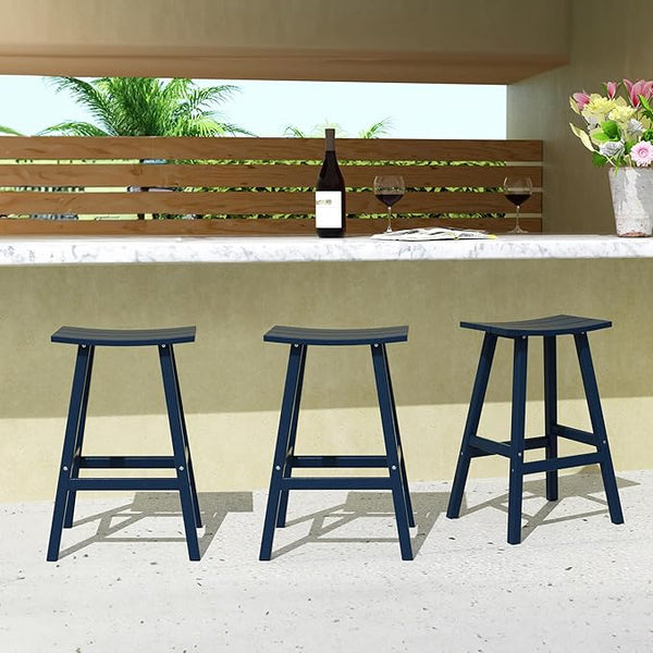 Costaelm All-Weather Bar Stools Set of 3, 29" Height Outdoor Bar Stools, Adirondack Poly Patio Bar Stool for Patio, Deck - Photo 1
