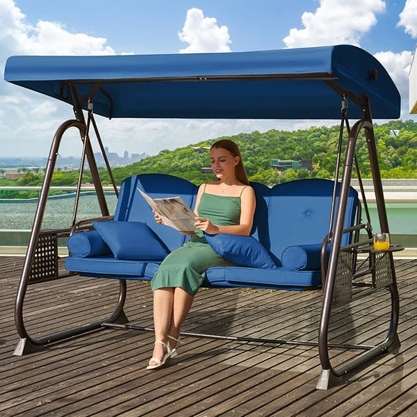 3 in 1 Outdoor Porch Swing with Adjustable Canopy, 3 Seat Outdoor Swing for Adults - Photo 1