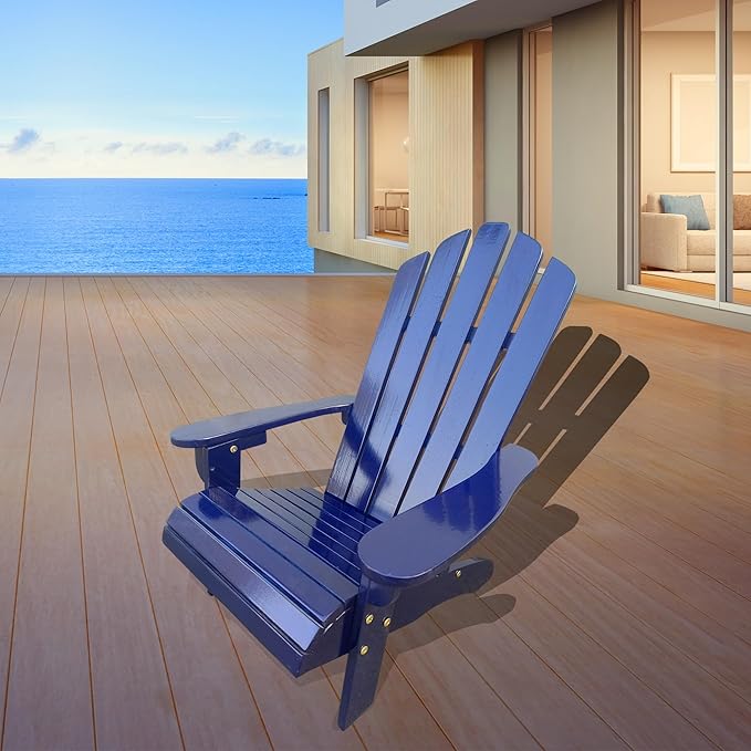Wood Adirondack Chair, Ergonomic All-Weather Adirondack Chairs for Kids, Leisure Line Adirondack Lounge Outdoor Chairs Durable Patio Lounge Chair for Garden Lawn Indoor Blue