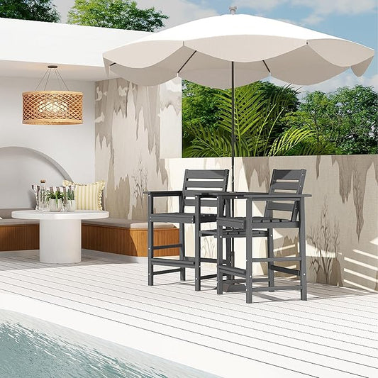Tall Adirondack Chair Set of 2 ,HDPE Adirondack Bar Stools with Removable Connecting Trays ,Weather Resistant Balcony Chair,Outdoor Adirondack Bar Chairs for Patio,Pool,Garden, Backyard 360LBS Grey