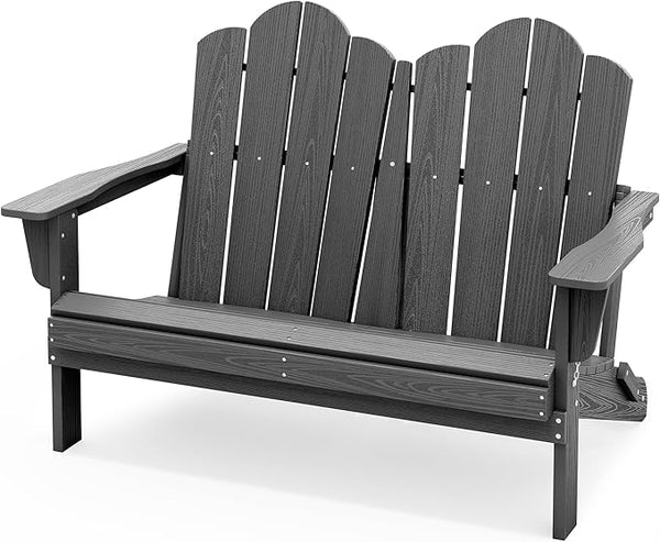 SERWALL Adirondack Bench, HDPE All-Weather Adirondack Loveseat, Outdoor Adirondack Chair for 2, Grey - Photo 1