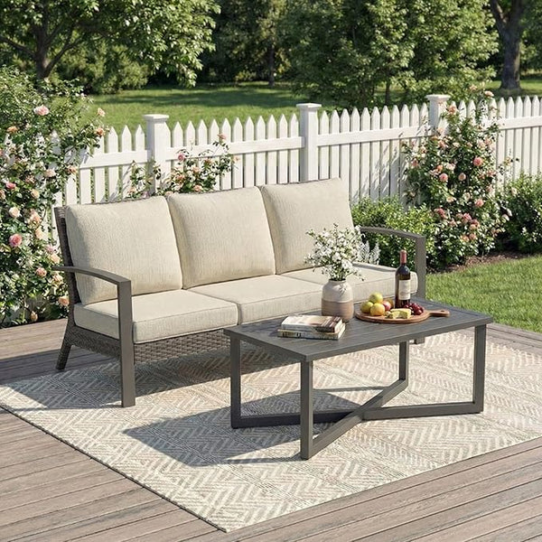 Green4ever Outdoor Furniture, 2 Pieces Patio Furniture Set with Coffee Table, Wicker Outdoor Couch with Cushions - Photo 1