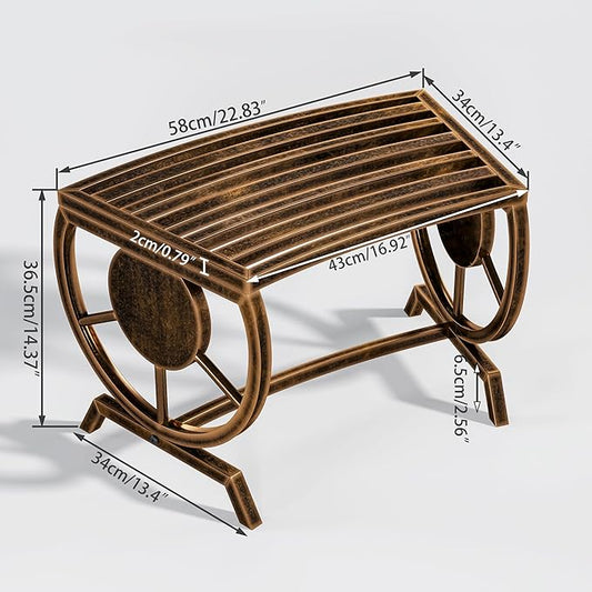 Outdoor Bench Patio Outdoor Garden Bench with Built-in Table, Wagon Wheel Arms, 3 People Outdoor Bench Garden Bench Front Porch Furniture (Bronze-22.83inch-4Pieces)