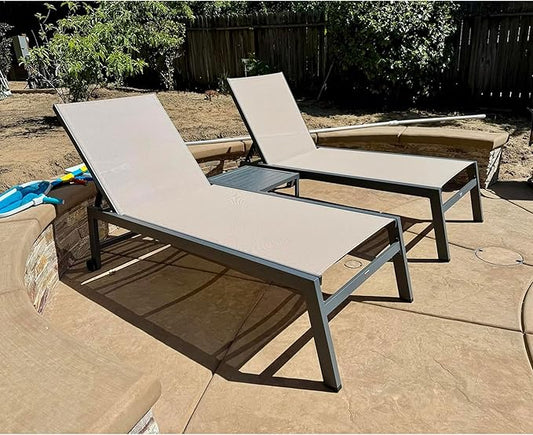 PURPLE LEAF 6-Piece Outdoor Chaise Lounge Oversized Pool Lounge Chairs with Easy-to-Move Wheels and Adjustable Backrest Extra Large Patio Loungers for Poolside Deck Beach Table Included, Sand Beige
