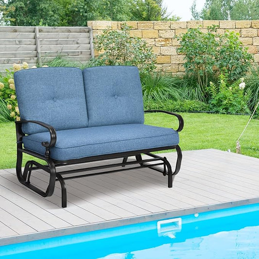 Giantex Outdoor Glider Bench, Patio Loveseat with Cushions, 440 Lbs Capacity, 2-Person Outdoor Rocking Chair, Porch Glider Swing for Garden, Backyard, Poolside, Patio Seating Rocker (Navy)