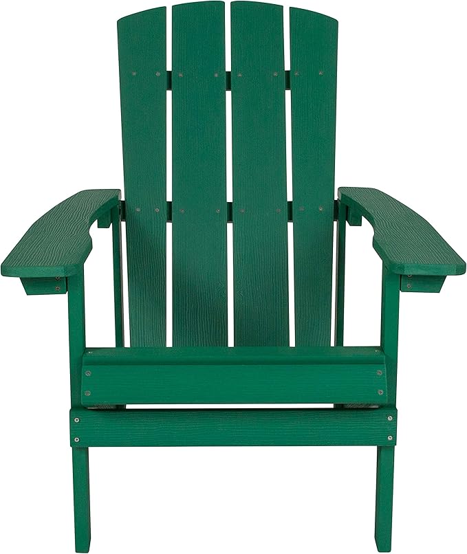 EMMA + OLIVER Outdoor Green All-Weather Poly Resin Wood Adirondack Chair