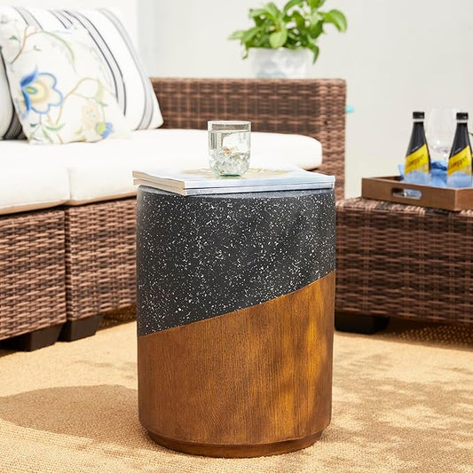 Giltzhome 17.25" H Decorative Garden Stool Set of 2, Faux Terrazzo End Table Planter Stand Accent Table for Garden Patio Lawn Home Indoor Outdoor, Black