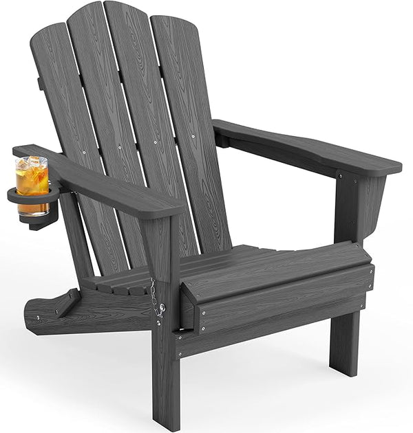 KINGYES Folding Adirondack Chair, HDPE All-Weather Patio Chairs with Cup Holder - Photo 1