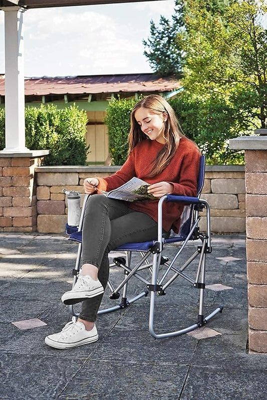 Zenithen Portable Outdoor Rocking Director's Folding Chair with Side Table Perfect for Sporting Events, Outdoor Activities, Camping, Patio Furniture, and Relaxing, Navy