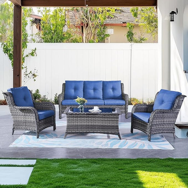 Belord Patio Wicker Furniture 4 Pieces Outdoor Furniture Set Patio Sofa Set with Wicker Chairs and Coffee Table - Photo 1