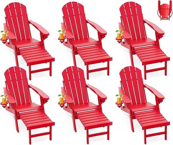 GREENVINES Adirondack-Chairs-with-Ottoman | Set of 6 | Folding | Retractable-Footrest | HDPE Plastic - Photo 1