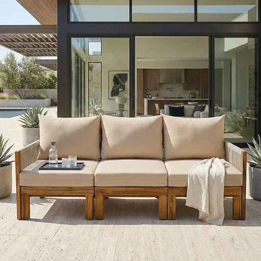 LUMISOL Outdoor Patio Day Bed Sofa, 3 Seat Convertible Sleeper Sofa for Poolside Backyard, Patio Furniture Lounge Couch with Cushion, Brown