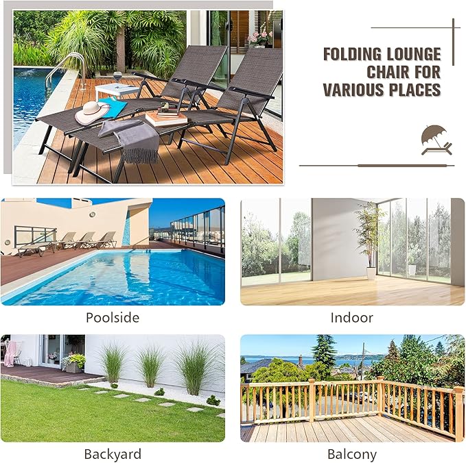 S AFSTAR Patio Chaise Lounges, Outdoor Reclining Lounge Chairs with Adjustable Backrest & Heavy Duty Steel Frame, Recliner Chair for Poolside Lawn Backyard (1)