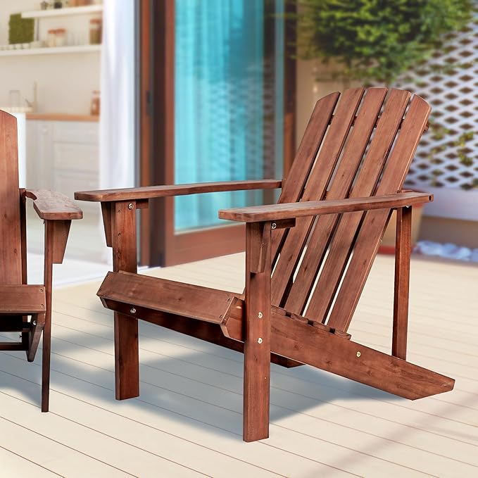 JONATHAN Y PAT1002C Westport Outdoor Patio Traditional Acacia Wood Adirondack Chair for Garden, Lawn, Backyard, Pool, Deck, Beach, Firepit, Dark Brown