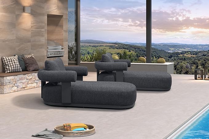 PURPLE LEAF Outdoor Chaise Lounge Set of 2 Chair Modern Aluminum Lounger Daybed with Lumbar Pillow and Armrest for Patio Poolside Beach Sunbathing Deck, Grey