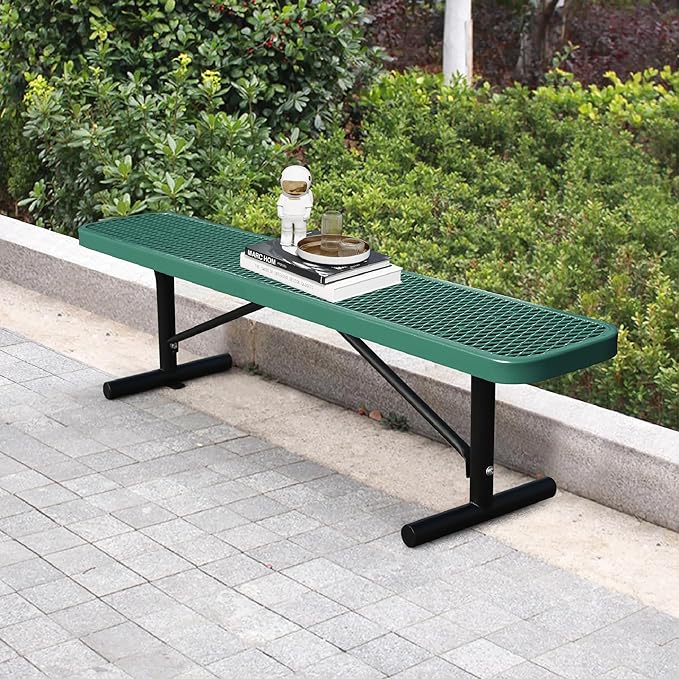 6 Feet Heavy Duty Metal Park Bench for Outside, Outdoor Bench with Portable Frame, Commercial Benches for Shopping Mall, Store, Park, Patio, Deck, Green