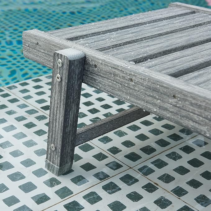 Patio Chaise Lounges Set of 2, HDPE Outdoor Lounge Chairs with Adjustable Backrest, Wheels, Armrest, All Weather Poly Lumber Recliner for, Poolside, Porch, 350lbs Weight Capacity (Grey)