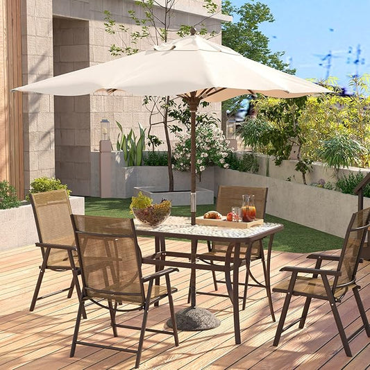 soges 47in Outdoor Patio Bistro Coffee Tea Table, Rectangular Tempered Glass Steel Frame Dining Table with Umbrella Hole,All Weather Outside Desk for Garden Balcony Backyard, Brown 30LHYW-OT02BR120