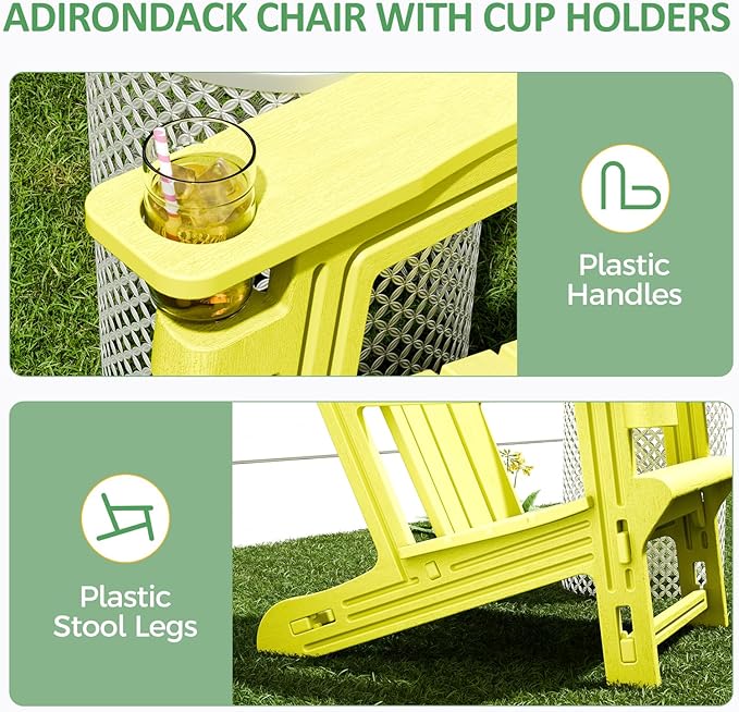 FONTOI Adirondack Chair, Outdoor Weather Resistant Lawn Furniture, Plastic Adirondack Chair with Cup Holder, 400 LBS Capacity Recliner, Garden Backyard Patio Without Screws Install, Yellow