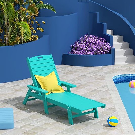 WO WESTIN OUTDOOR HDPE Laguna Poly Reclining Chaise Lounge, Turquoise