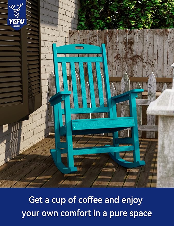 YEFU Outdoor Rocking Chair Porch: Outdoor Patio Rocking Chairs-Oversized Rocker Chair-All Weather Poly Rocker Lawn Chairs for Adult-Seat Area 22"x21"-Backrest Height 31"-380lbs Weight Capacity-Aruba