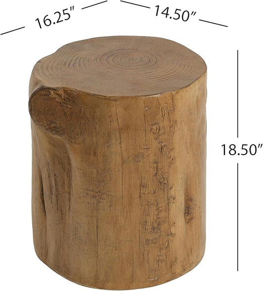 Outdoor Side Table Patio Stump Side Tables Faux Wooden End Table Small Coffee Tables for Indoor Outdoor, Garden Stool Plant Stand for Porch, Backy,Round, Brown