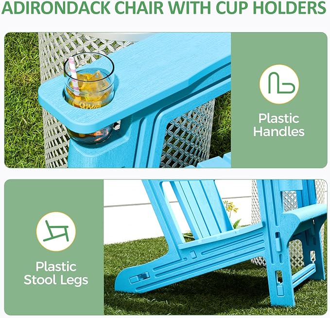FONTOI Adirondack Chair, Outdoor Weather Resistant Lawn Furniture, Plastic Adirondack Chair with Cup Holder, 400 LBS Capacity Recliner, Garden Backyard Patio Without Screws Install, Sky Blue