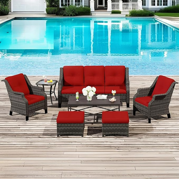 Wicker Patio Furniture Sets, 7 Pieces Outdoor Furniture with Patio Chairs, Outdoor 3-Seater Sofa, Ottoman, Coffee Table - Photo 1