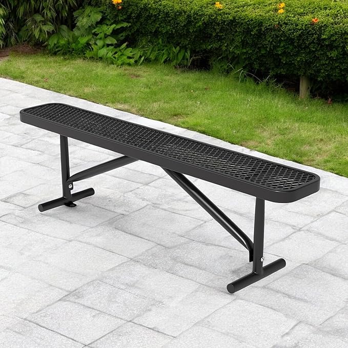 Park Benches for Outside, 6 ft Steel Outdoor Garden Bench Porch Chair Furniture Patio Seating, Commercial Expanded Metal Mesh Bench for Shopping Malls, Lawn, Backyard, Park, Deck, Street, School
