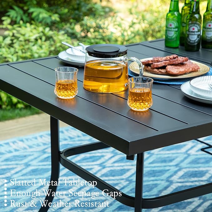 Sophia & William Outdoor Patio Table for 6 People, Rectangular Metal Patio Outdoor Dining Table, Black Steel Slatted Weather-Resistant Table with 1.57" Adjustable Umbrella Hole, L59 * W36 * H28